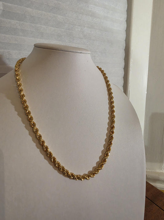 Gold Rope Chain Necklace for Women | 20 Inch 925 Sterling Silver | 3mm Gold Plated Rope Chain
