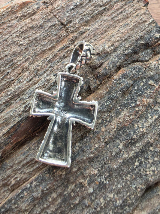 Sterling Silver Woven Basket Weave Cross Pendant — 925 Silver — 1 Inch Oxidized Cross — Artisan Braided Cross Necklace, Unisex Faith Jewelry
