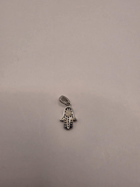Sterling Silver Hamsa Pendant | 925 Silver Hand of Fatima Charm | CZ Evil Eye Hamsa Necklace Pendant