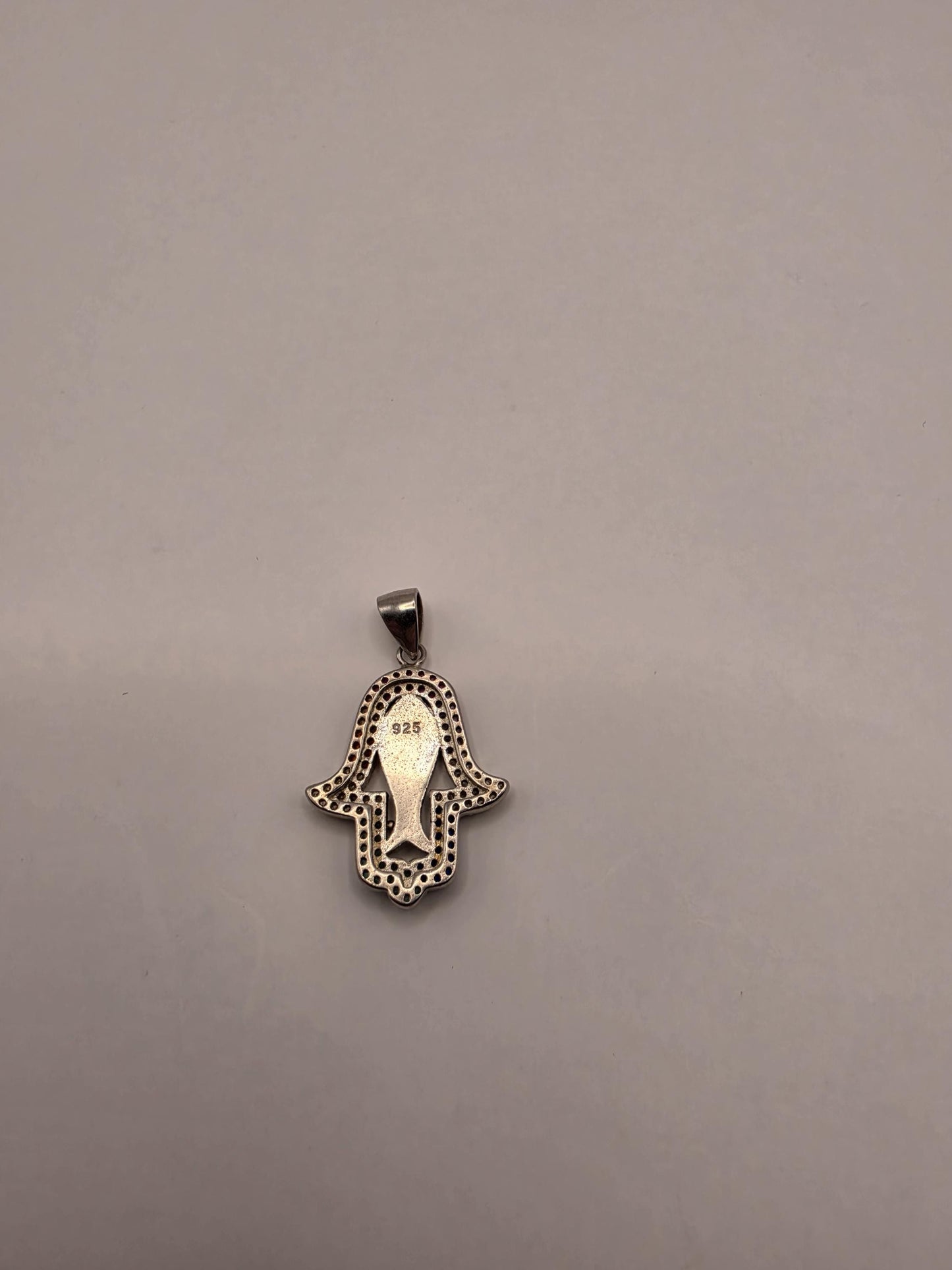 Sterling Silver Rainbow Hamsa Pendant | 925 Silver Multicolor CZ Hand of Fatima | Colorful Hamsa Charm