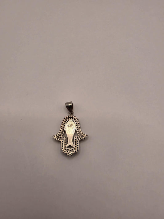 Sterling Silver Rainbow Hamsa Pendant | 925 Silver Multicolor CZ Hand of Fatima | Colorful Hamsa Charm
