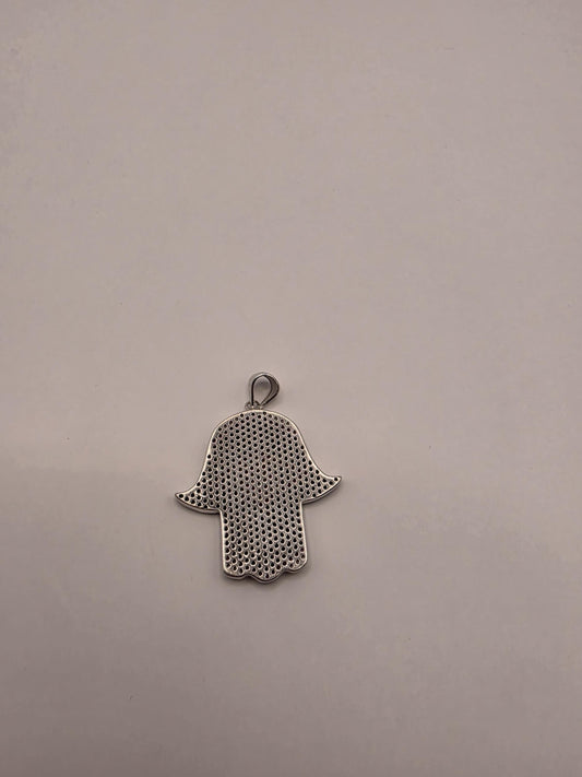 Sterling Silver Hamsa Pendant | 925 Silver Blue Pavé CZ Hamsa Evil Eye Charm | Large Hamsa Necklace Pendant