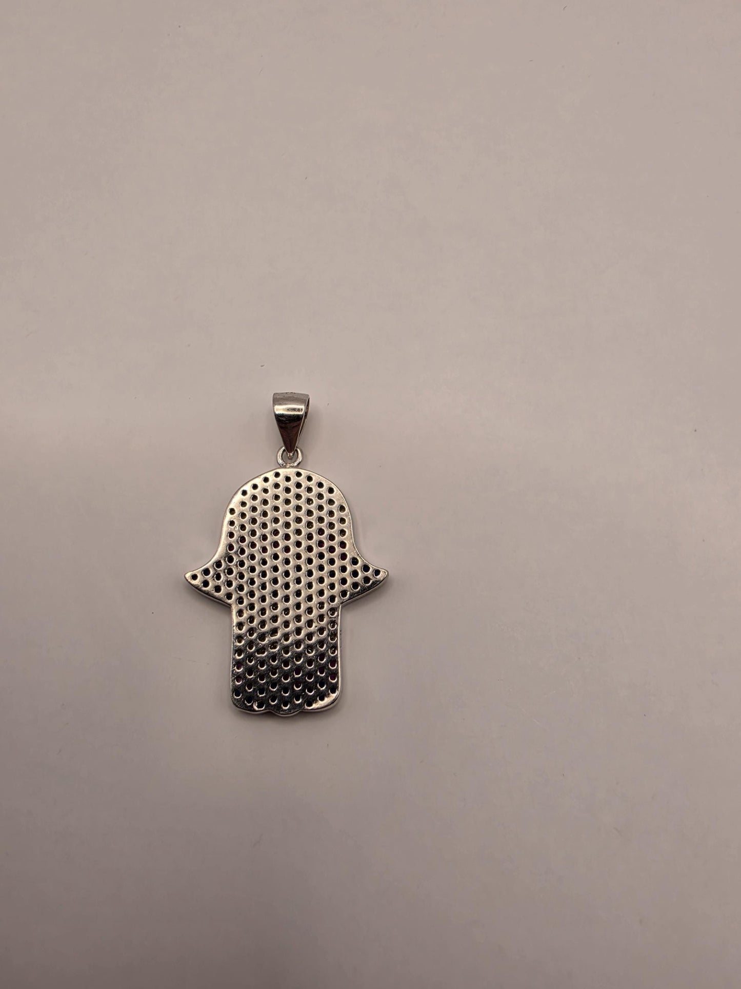 Sterling Silver Hamsa Pendant | 925 Silver Multicolor Stripe CZ Hamsa Charm | Colorful Hamsa Necklace Pendant