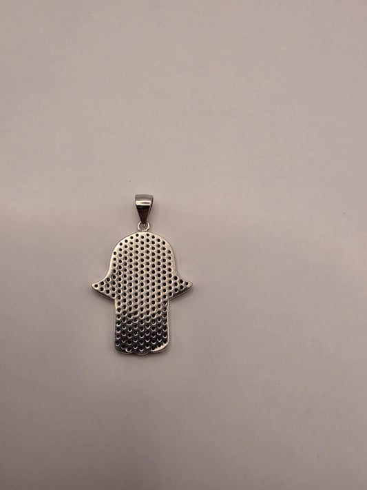 Sterling Silver Hamsa Pendant | 925 Silver Multicolor Stripe CZ Hamsa Charm | Colorful Hamsa Necklace Pendant