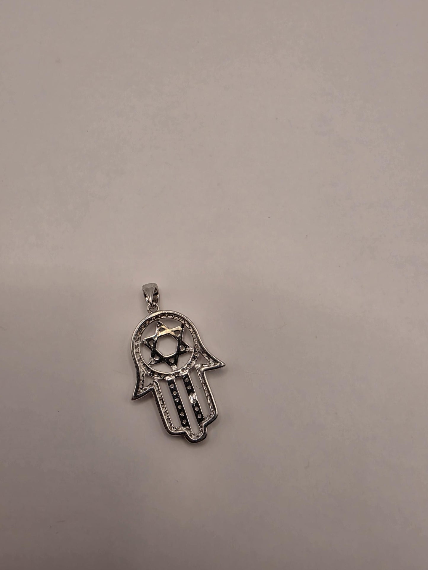Sterling Silver Hamsa Star of David Pendant | 925 Silver CZ Hamsa Jewish Star Charm | Hamsa Necklace Pendant