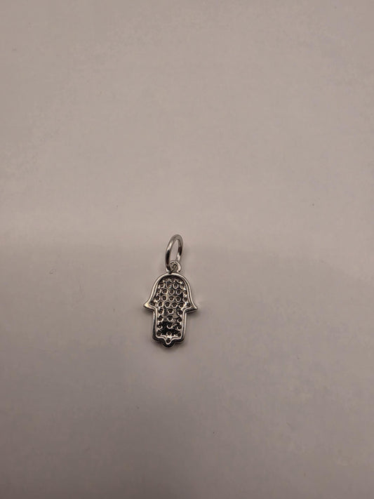 Sterling Silver Hamsa Pendant | 925 Silver Mini CZ Hamsa Charm | Dainty Hand of Fatima Necklace Pendant | Spiritual Protection Charm