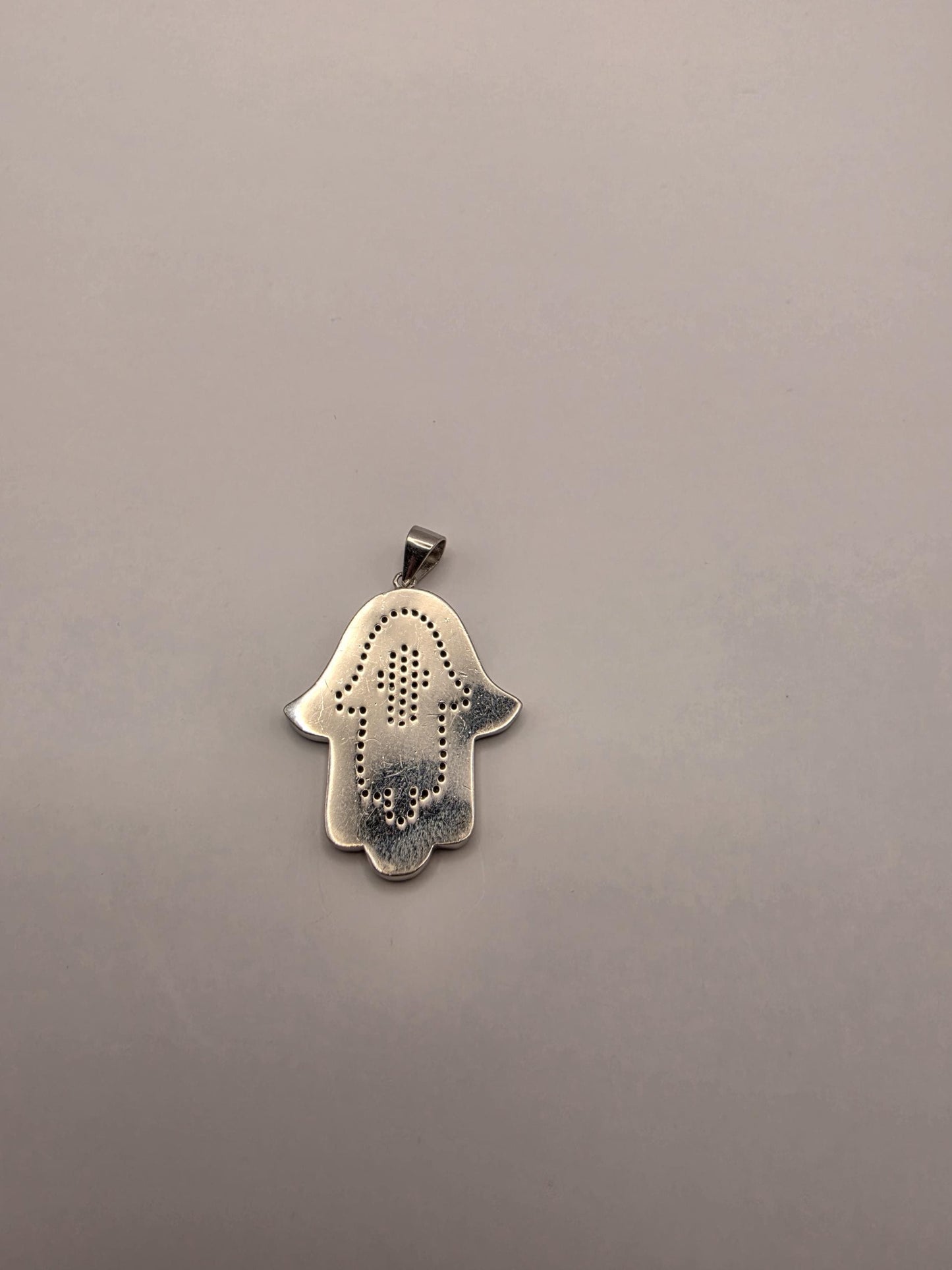 Sterling Silver Hamsa Pendant | 925 Silver Blue Enamel CZ Hamsa Charm | Large Hamsa Necklace Pendant | Spiritual Protection Charm