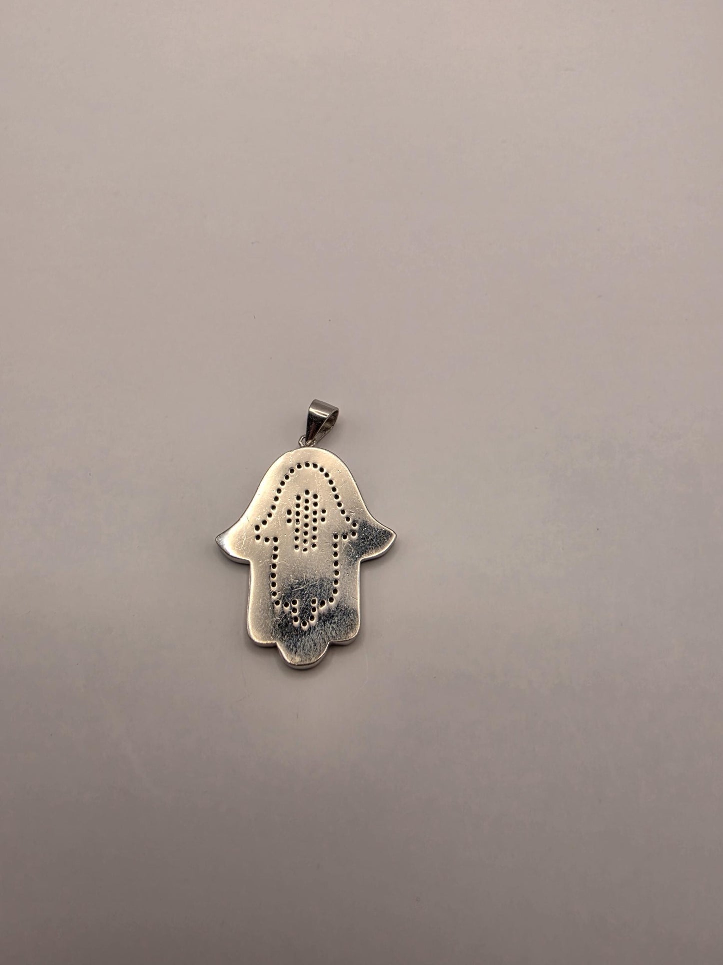 Sterling Silver Hamsa Pendant | 925 Silver Blue Enamel CZ Hamsa Charm | Large Hamsa Necklace Pendant