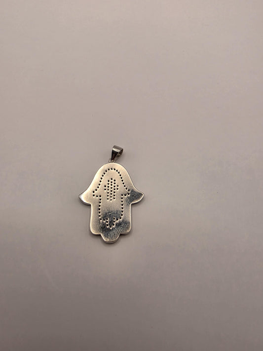 Sterling Silver Hamsa Pendant | 925 Silver Blue Enamel CZ Hamsa Charm | Large Hamsa Necklace Pendant