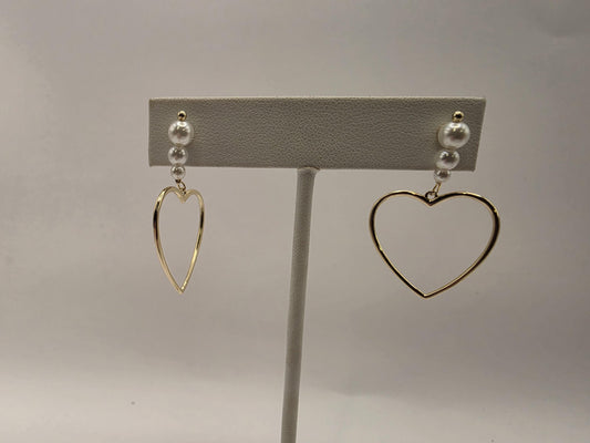 Gold Plated Sterling Silver Pearl Cluster Heart Drop Earrings 25mm Open Heart Dangle 925 Womens 2.5g