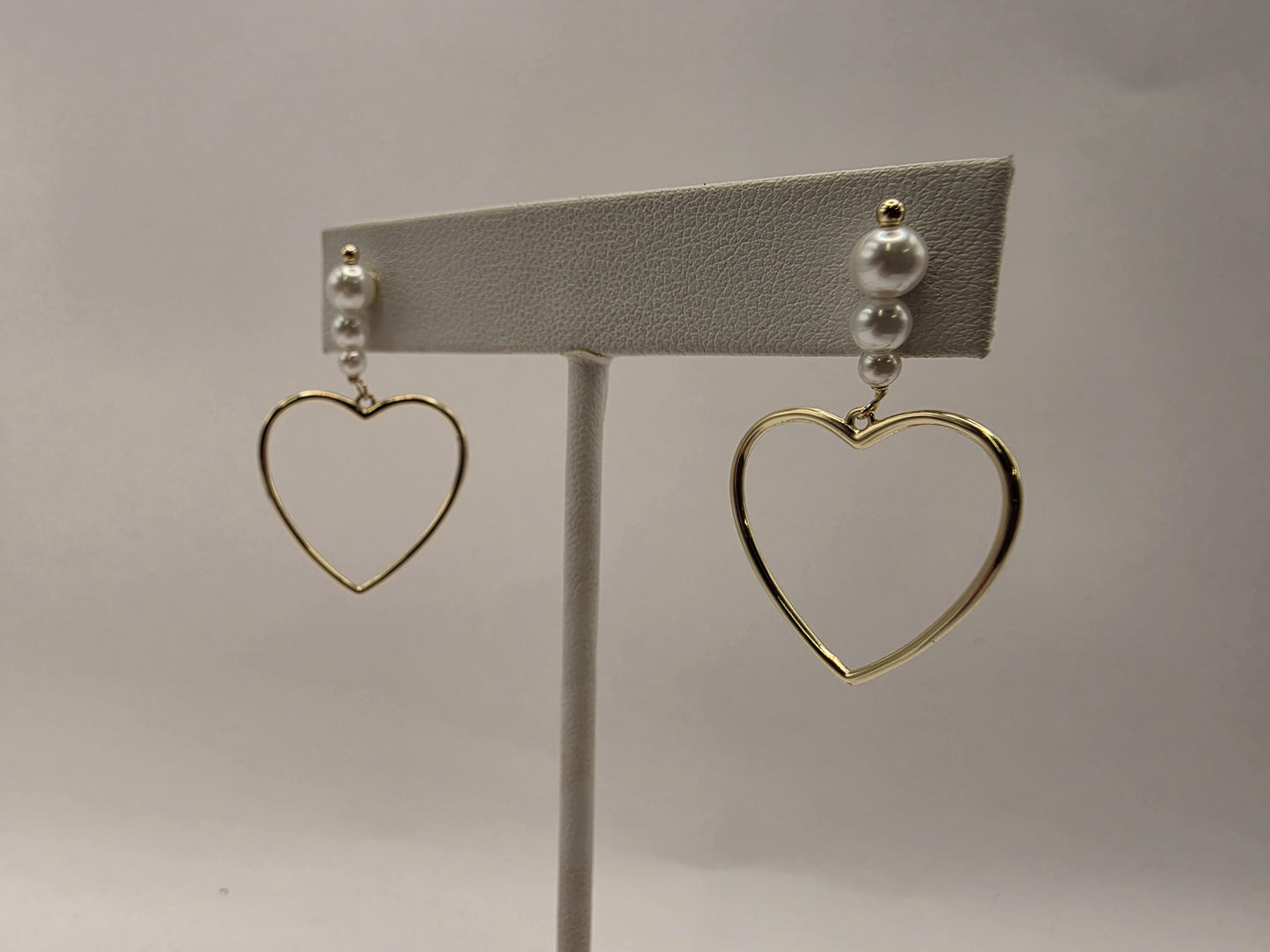 Gold Plated Sterling Silver Pearl Cluster Heart Drop Earrings 25mm Open Heart Dangle 925 Womens 2.5g