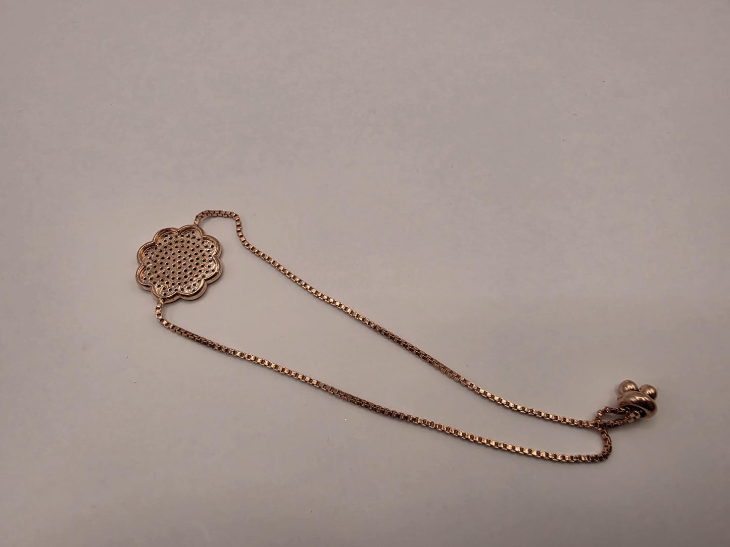 Rose Gold Plated Adjustable Mandala Bracelet | 9 Inch Sliding Box Chain with Flower CZ Pendant | Boho Bracelet