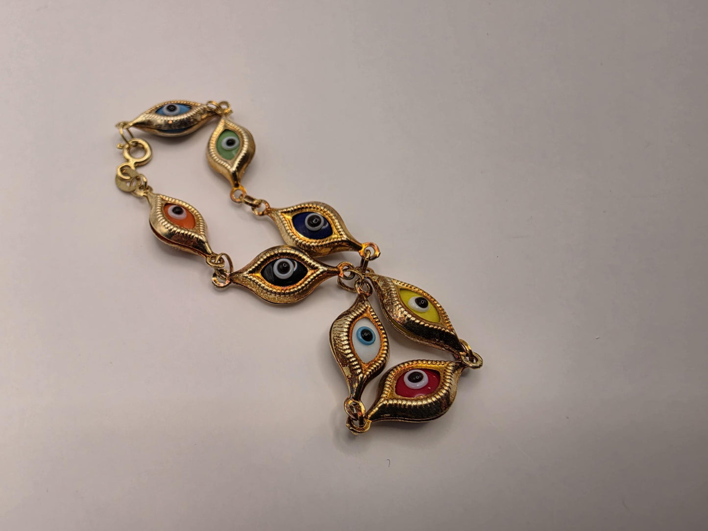 Gold Plated Multi-Color Evil Eye Bracelet | 7 Inch Enamel Evil Eye Link Chain | Boho Protection Bracelet