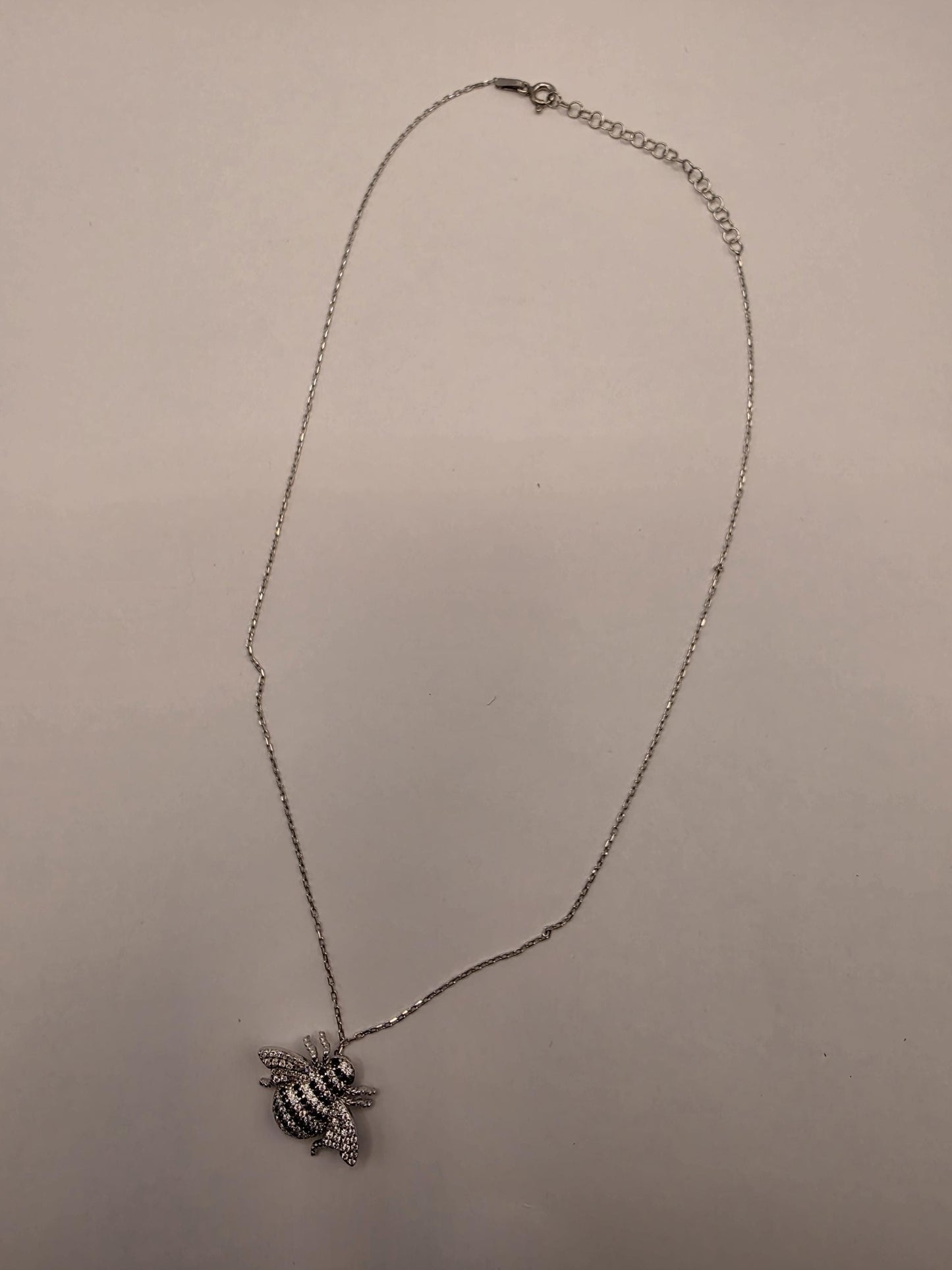 Sterling Silver Bumblebee Pendant Necklace | 925 Silver CZ | 17 Inch