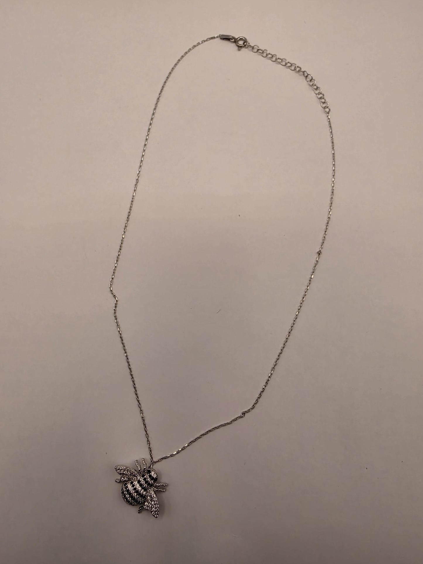 Sterling Silver Bumblebee Pendant Necklace | 925 Silver CZ | 17 Inch
