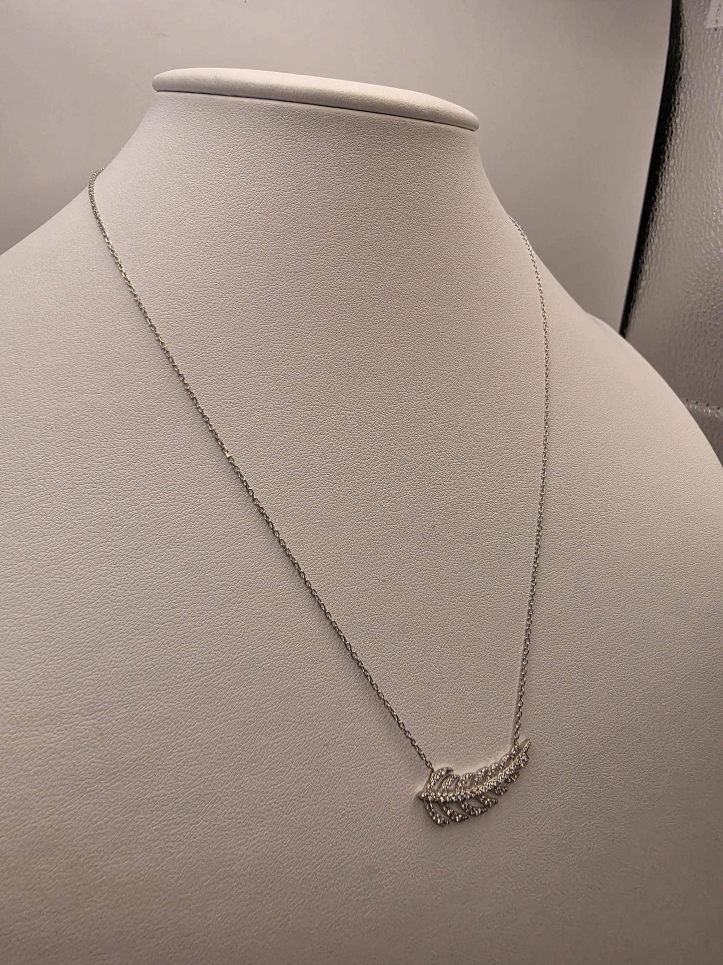 Sterling Silver Feather Wing Pendant Necklace | 925 Silver CZ | 18 Inch