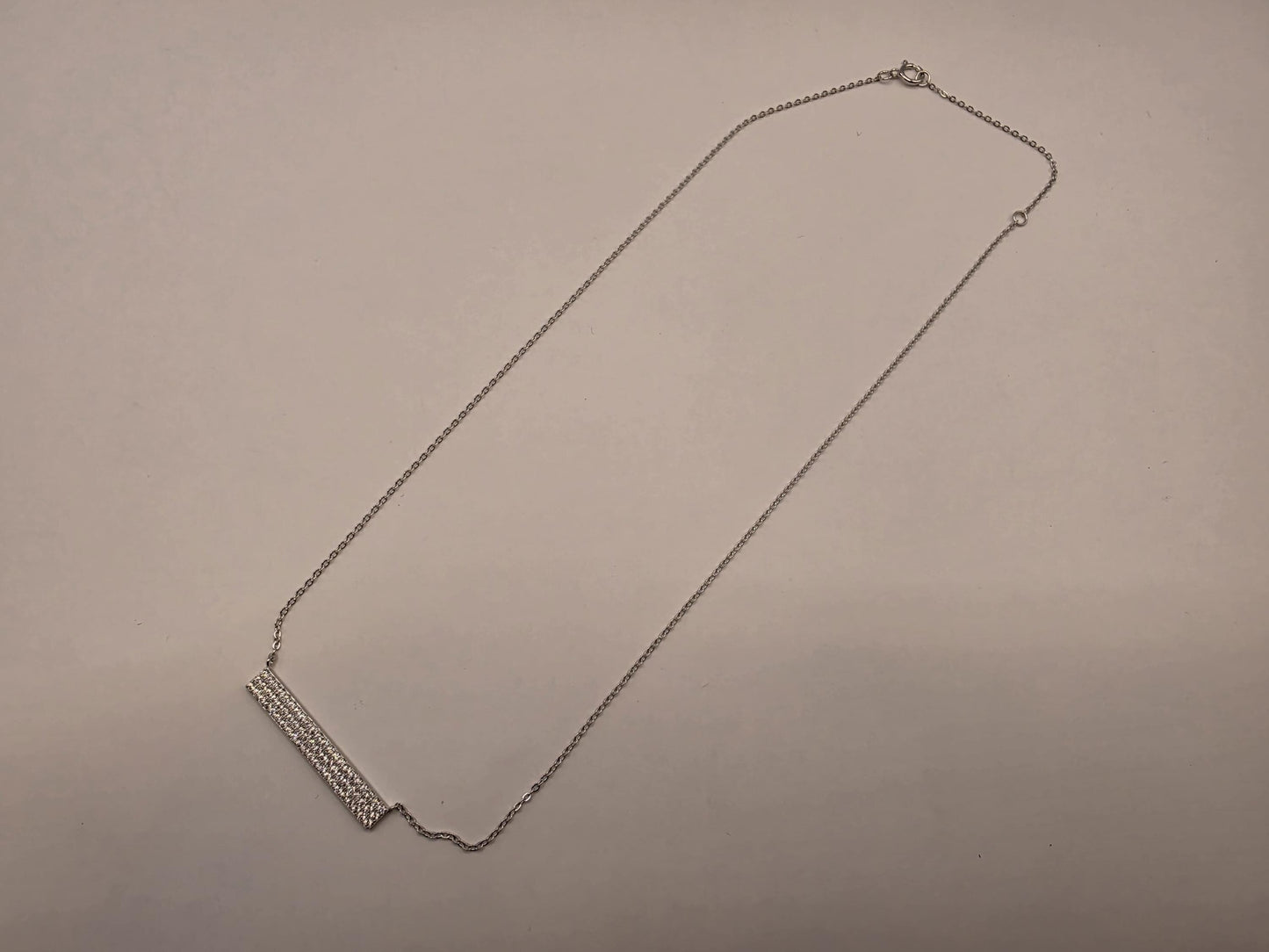 Sterling Silver CZ Bar Pendant Necklace | 925 Silver | 18 Inch