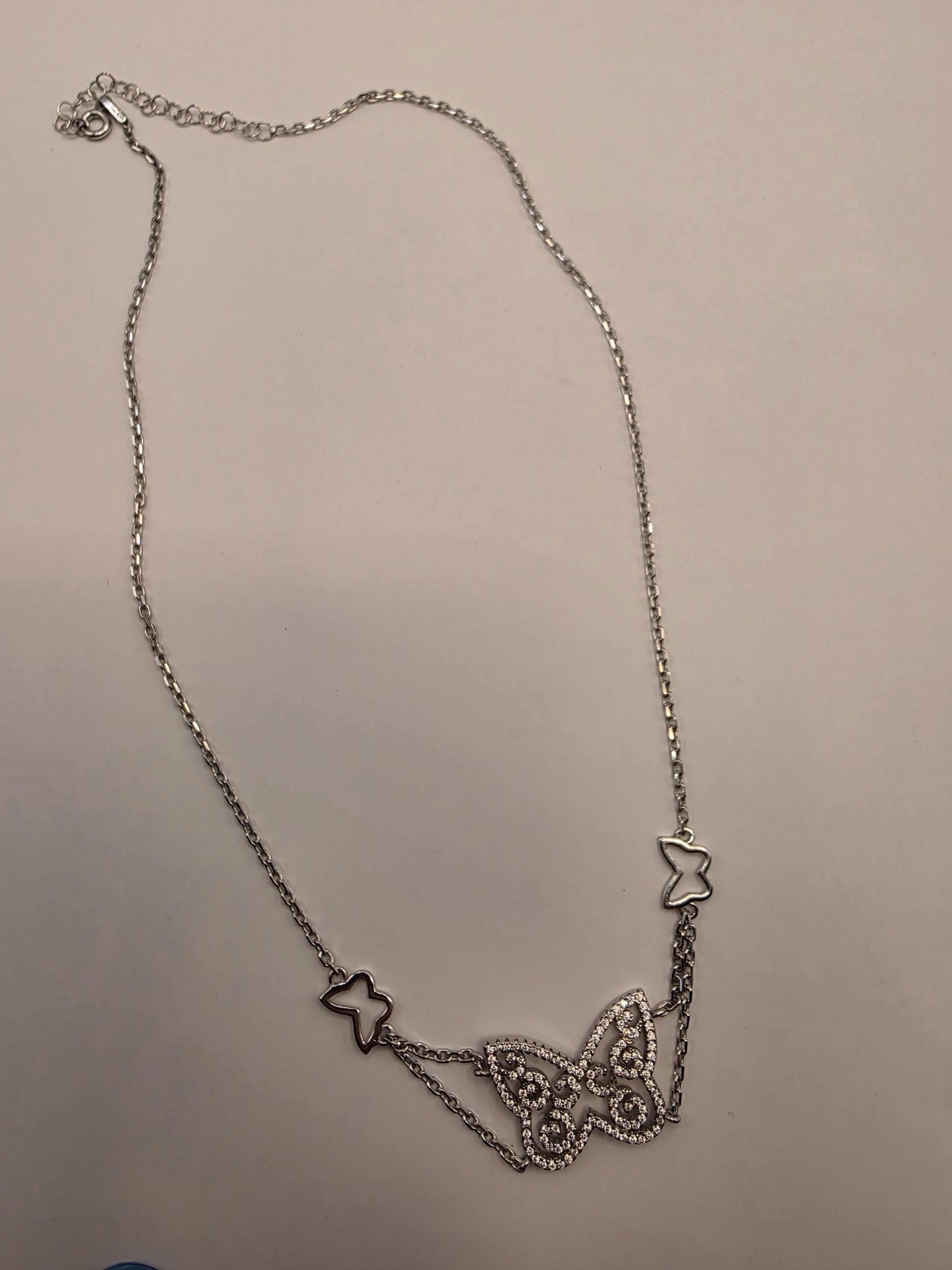 Sterling Silver Butterfly Pendant Necklace | 925 Silver CZ | 17 Inch