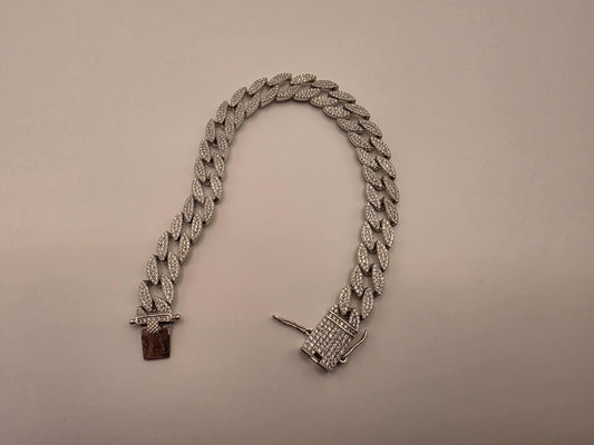 Sterling Silver Iced Out CZ Pave Cuban Link Bracelet 8.5 Inch