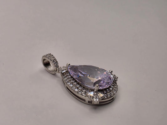 Sterling Silver Large Lavender Pear CZ Halo Pendant
