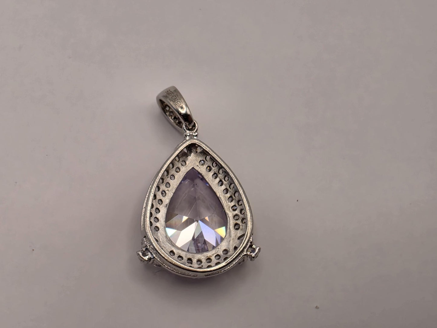 Sterling Silver Large Lavender Pear CZ Halo Pendant
