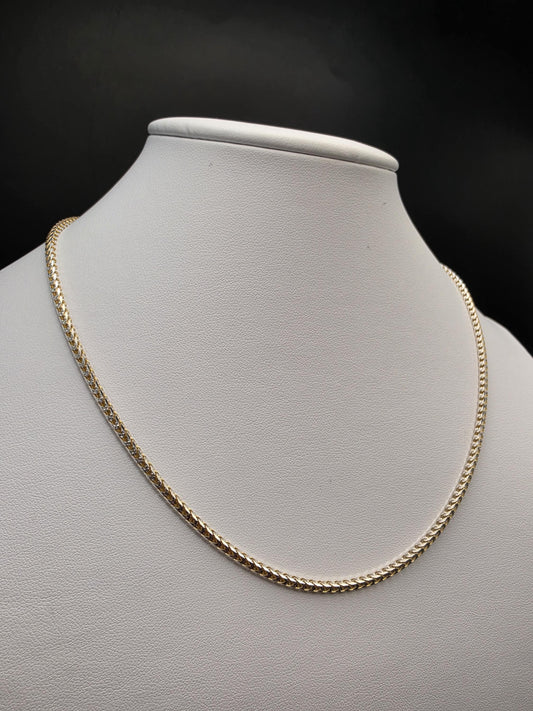 Gold Plated Sterling Silver 2.25mm Wheat Chain Necklace 18.25 Inch