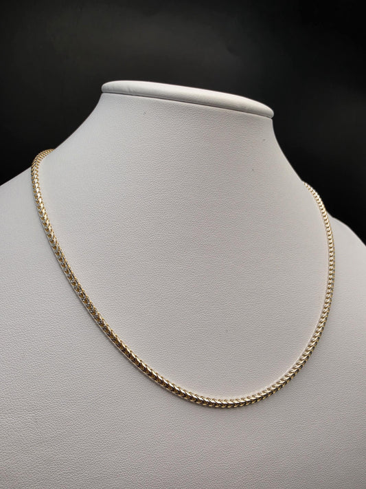 Gold Plated Sterling Silver 2.25mm Wheat Chain Necklace 18.25 Inch