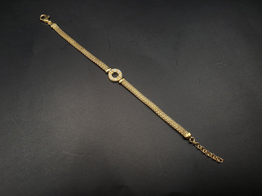 Gold Plated Sterling Silver Mesh Bracelet with CZ Circle Centerpiece 8 Inch
