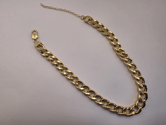 Gold Plated Sterling Silver 11mm Cuban Curb Chain Necklace 14-17 Inch Adjustable