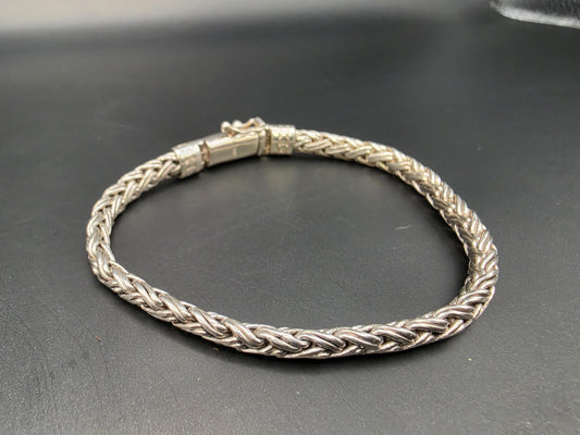 Sterling Silver Foxtail Wheat Chain Bracelet | 925 Silver Woven Bracelet 8.5 Inch