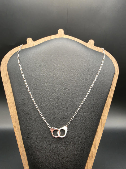 Sterling Silver Handcuff Charm Necklace | 925 Silver Paperclip Chain 18 Inch