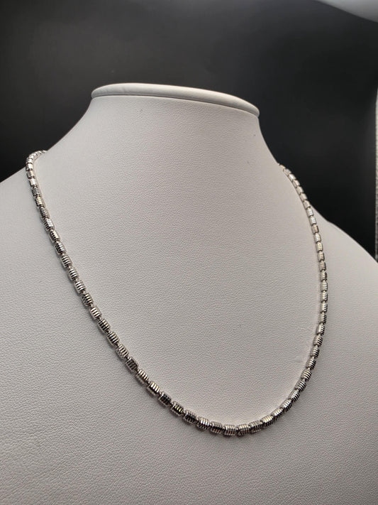 Sterling Silver Cylinder Bead Chain Necklace | 925 Silver 1.5mm Chain 17.5 Inch