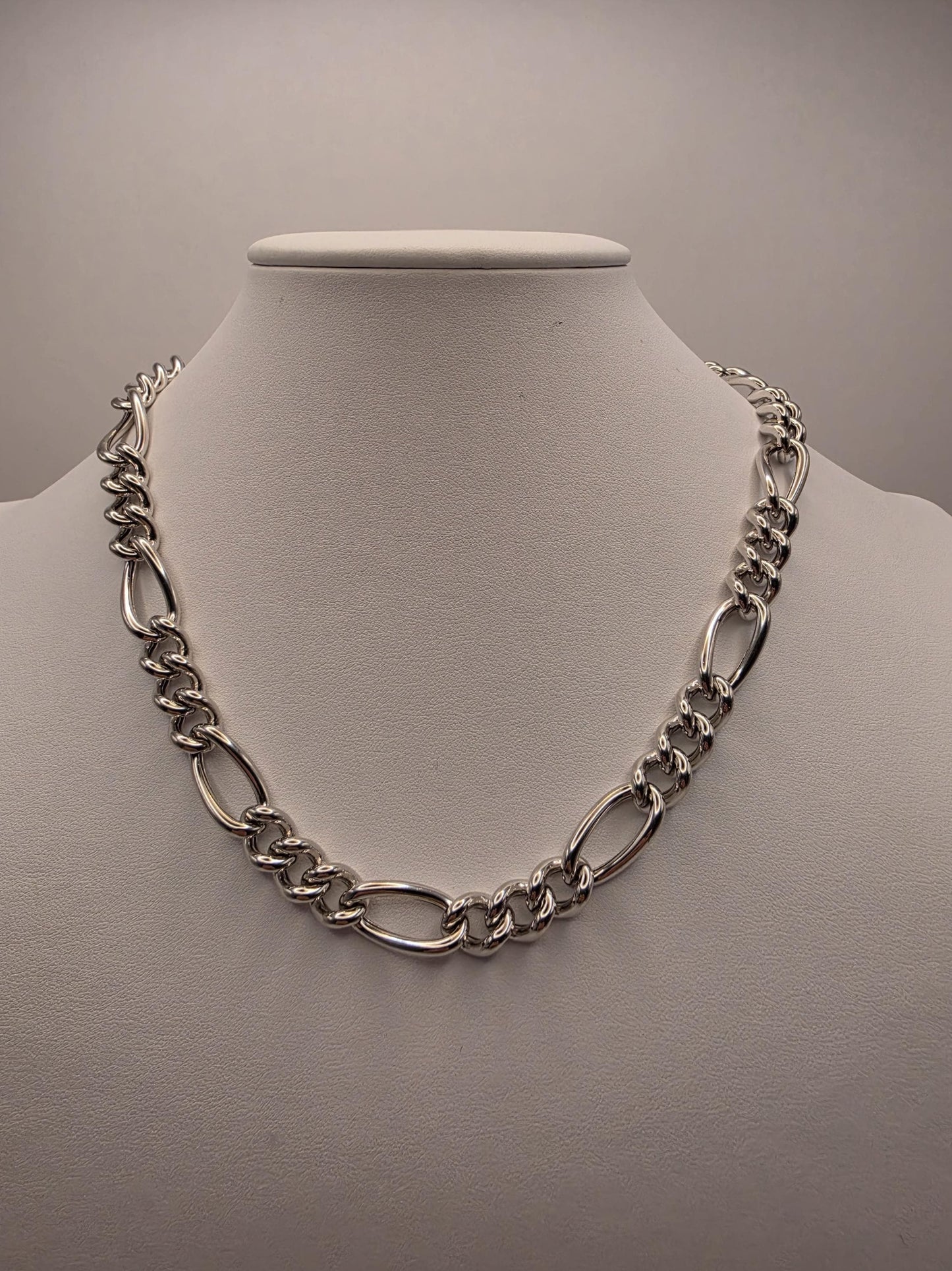 Sterling Silver Figaro Chain Necklace | 925 Silver 10mm Chain 18 Inch