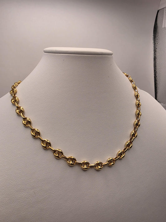 Gold Plated Mariner Link Necklace | 925 Silver Puffed Oval Link Chain 18 Inch 7mm