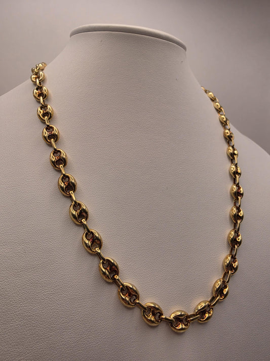 Gold Plated Mariner Link Necklace | 925 Silver Puffed Oval Link Chain 20 Inch 8mm
