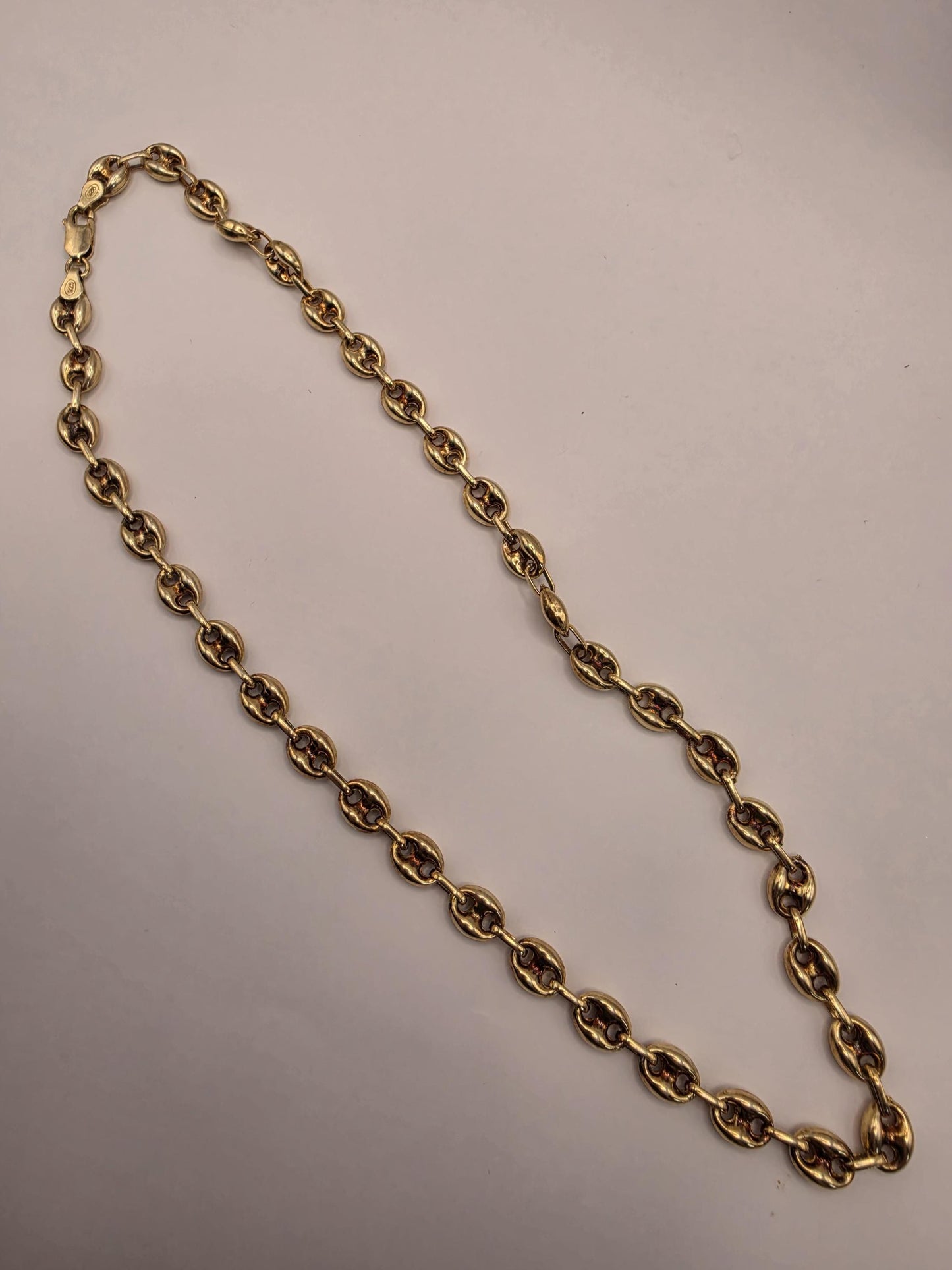 Gold Plated Mariner Link Necklace | 925 Silver Puffed Oval Link Chain 20 Inch 8mm