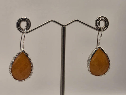 Sterling Silver Yellow Stone Teardrop Earrings | 925 Silver Dangle Earrings 22mm