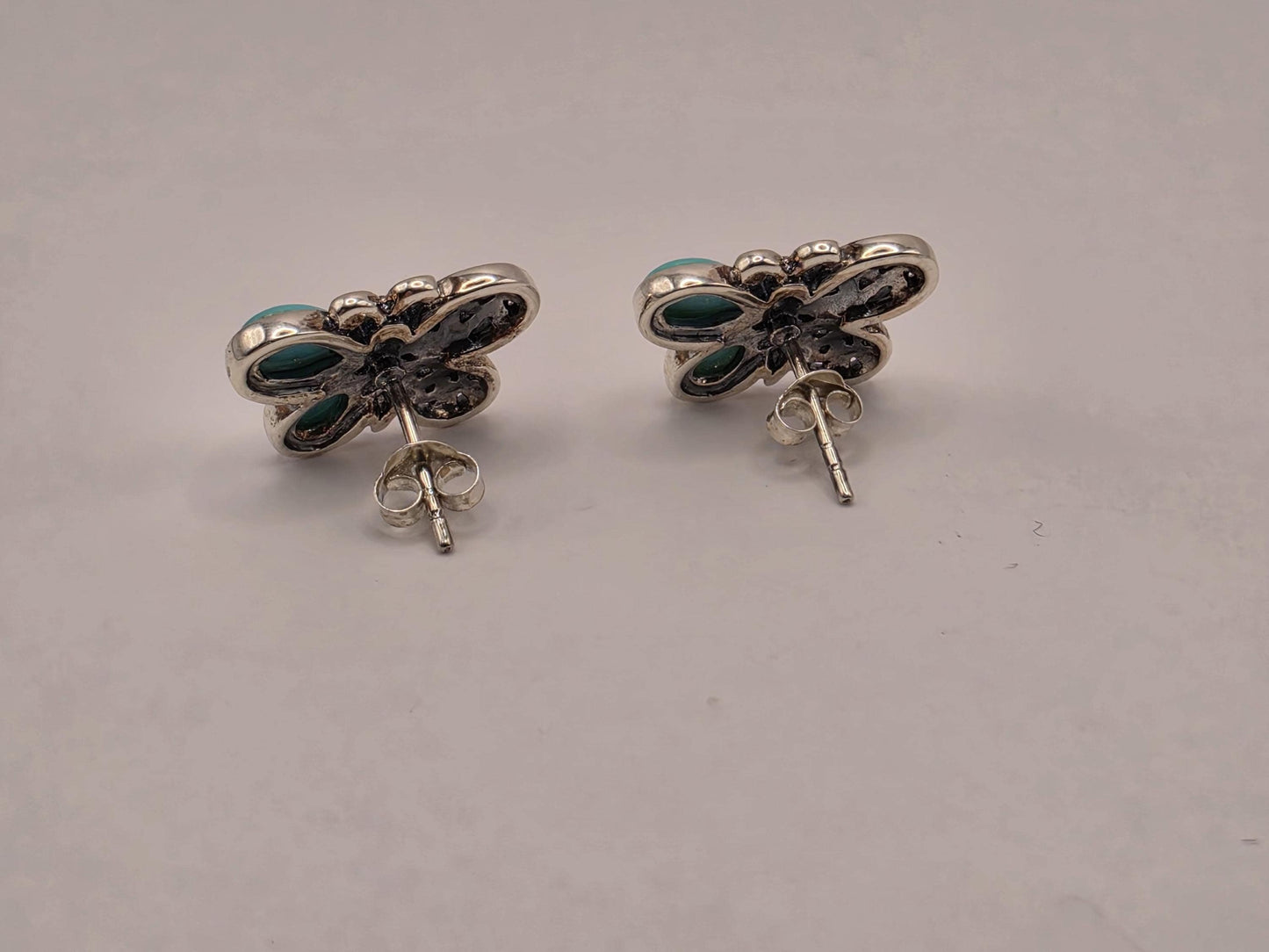 Sterling Silver Butterfly Stud Earrings | 925 Silver Turquoise Filigree Studs 17mm