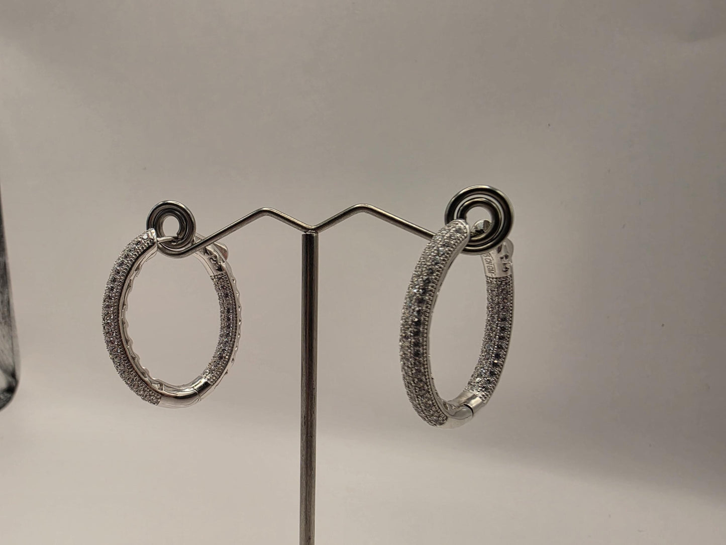 Sterling Silver Pave CZ Hoop Earrings | 925 Silver Iced Out Oval Hoops 34mm