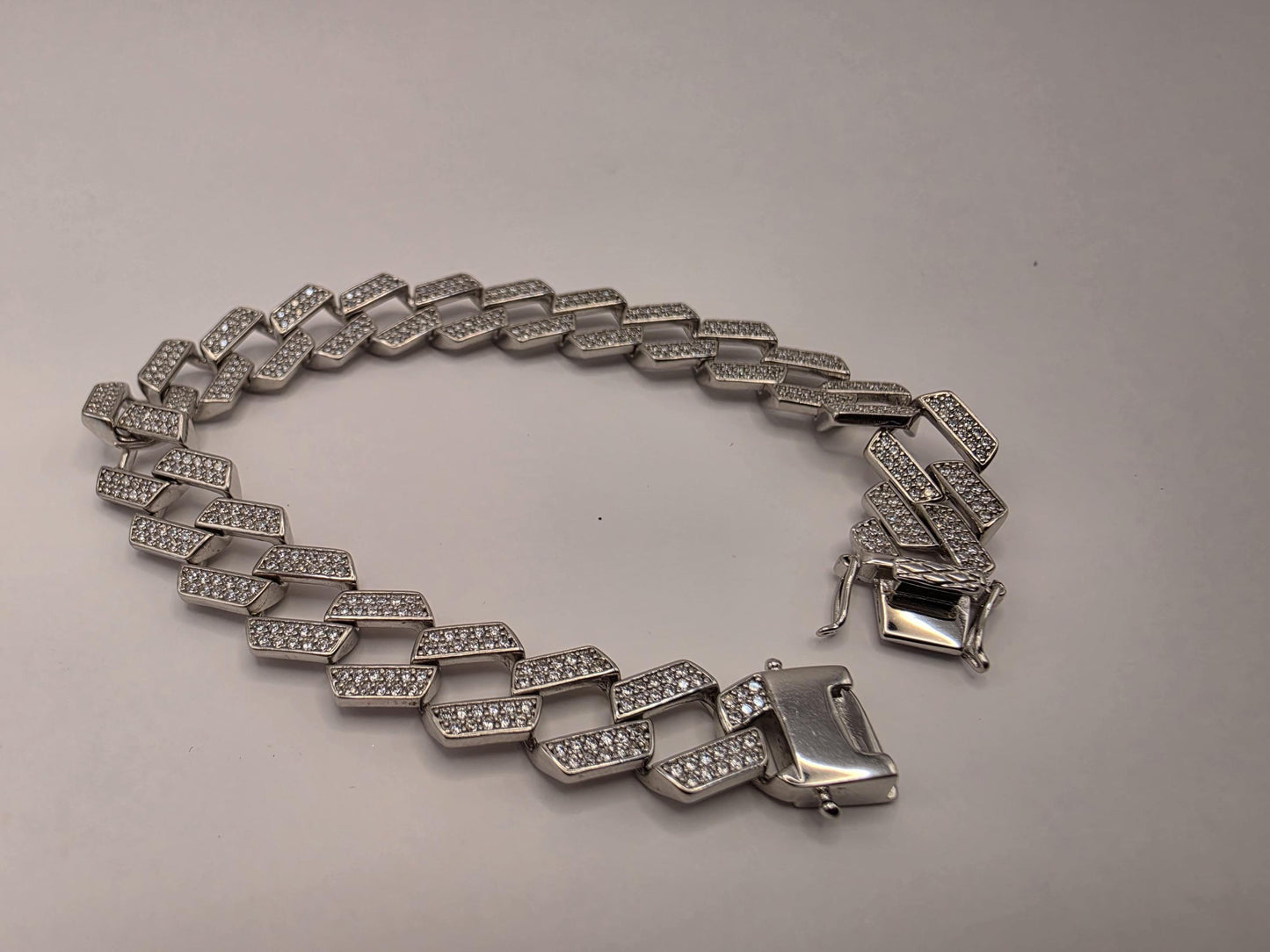 Sterling Silver Pave Cuban Link Bracelet | 925 Silver Iced Out Chain Bracelet 8 Inch