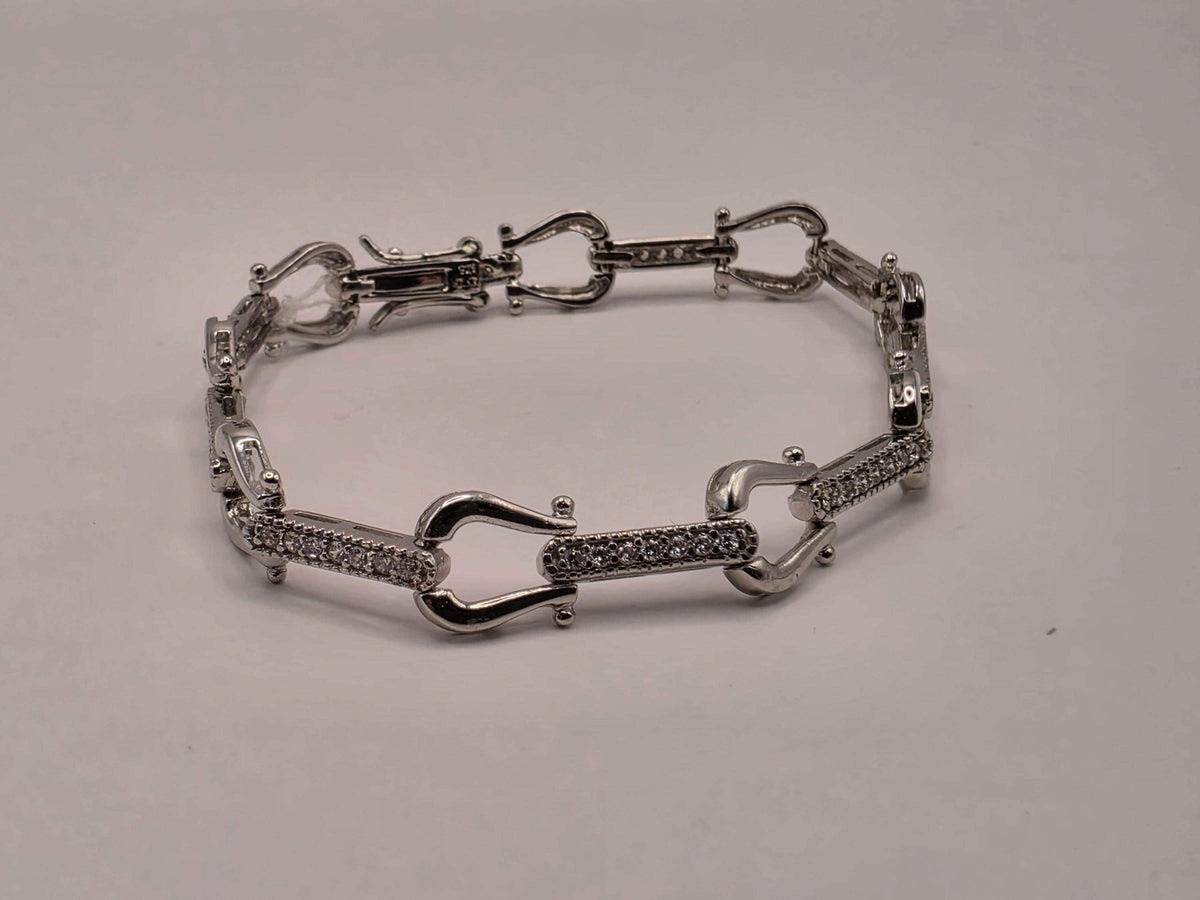Sterling Silver Shackle Link Chain Bracelet | 925 Silver U-Link Pave Bracelet 7.5 Inch