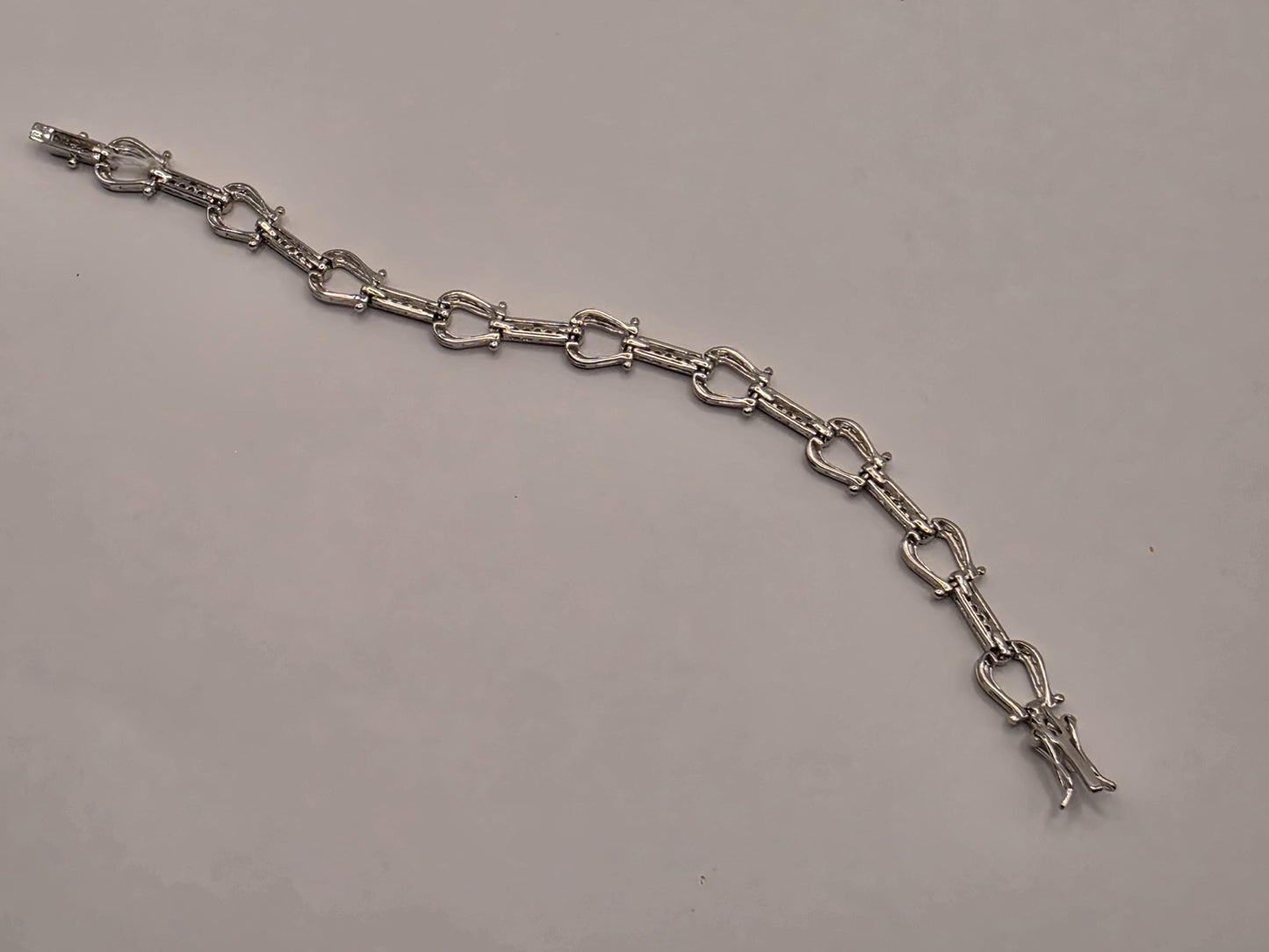 Sterling Silver Shackle Link Chain Bracelet | 925 Silver U-Link Pave Bracelet 7.5 Inch