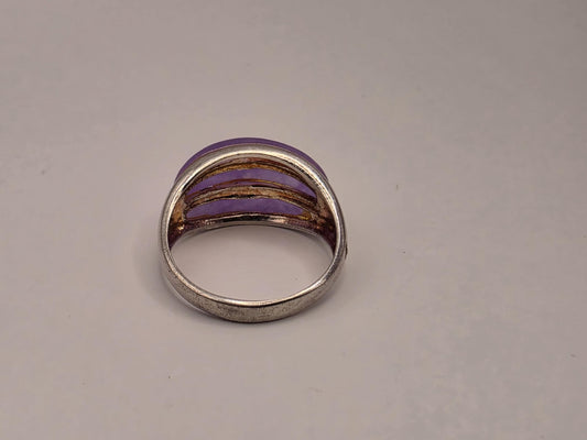 Sterling Silver Purple Enamel Dome Ring, Ribbed Stripe Design 925 Size 8.5