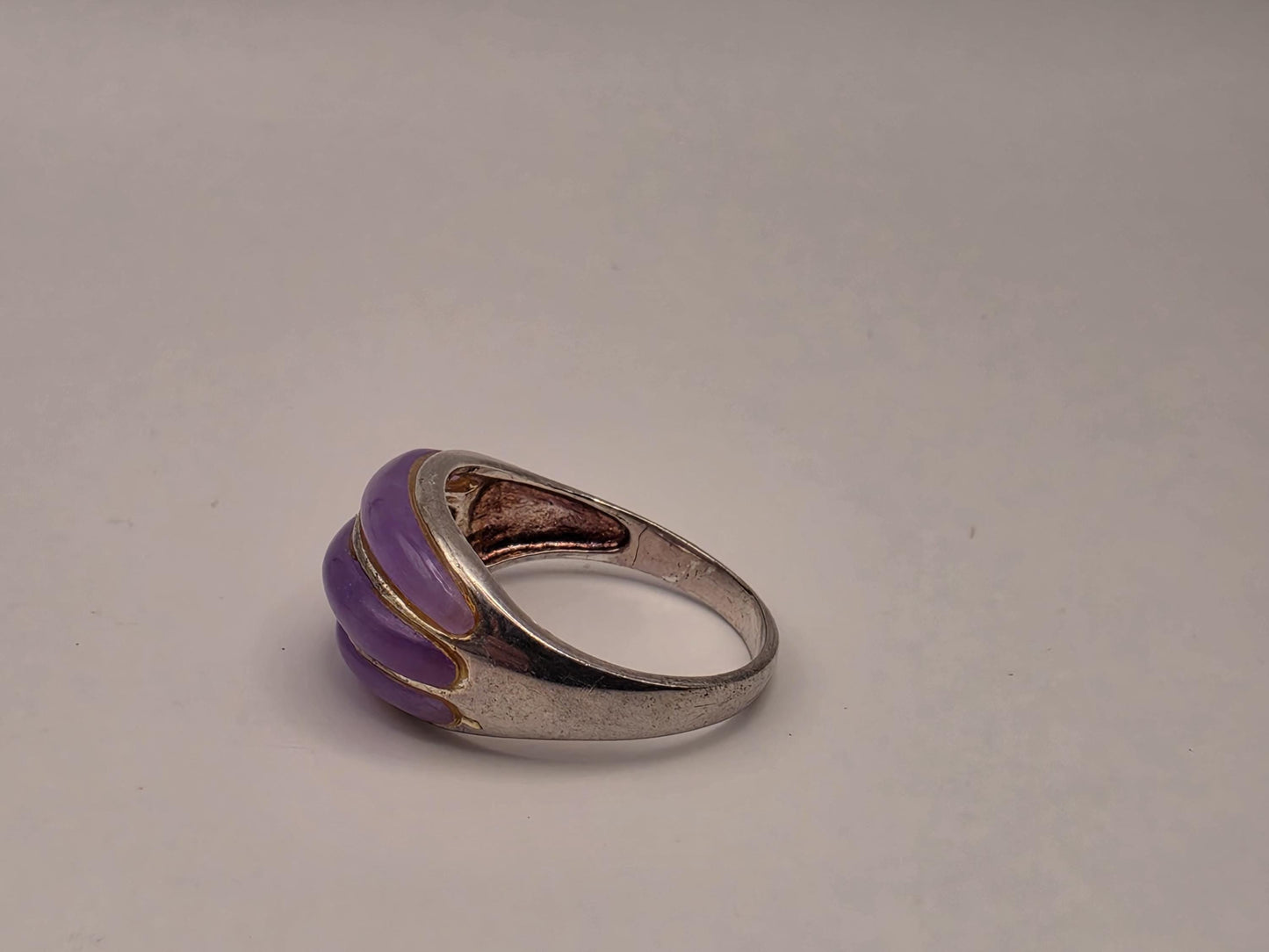 Sterling Silver Purple Enamel Dome Ring, Ribbed Stripe Design 925 Size 8.5