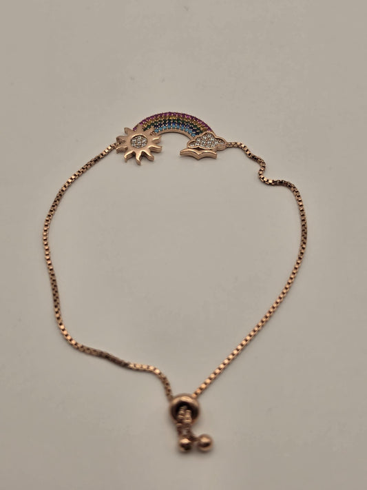 Rose Gold Plated Sterling Silver Rainbow Bracelet, Adjustable Box Chain 925