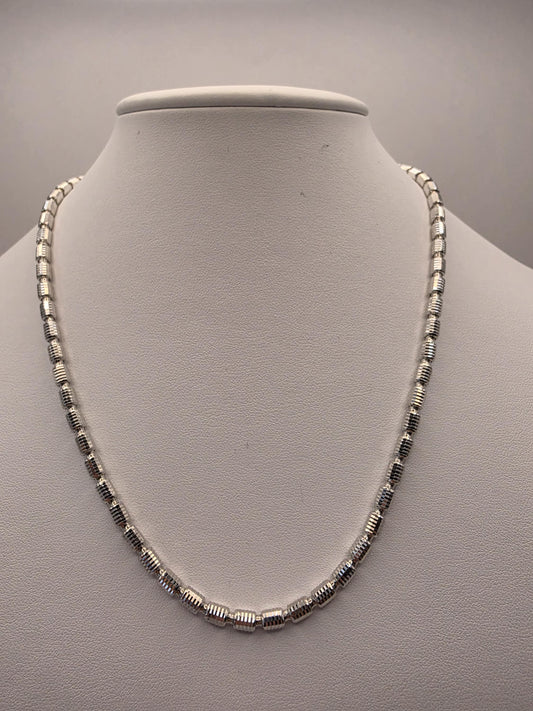 Sterling Silver Diamond Cut Drum Bead Chain Necklace — 3.6mm 18 Inch 925