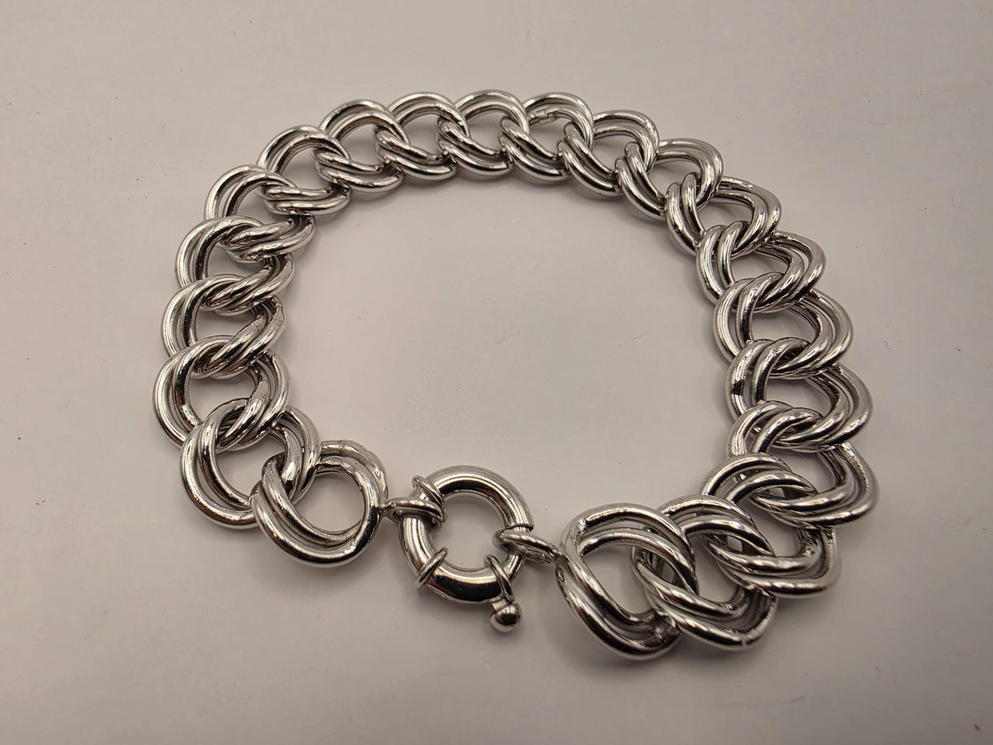 925 Sterling Silver Double Curb Link Bracelet | Oversized Links | High Polish | 8.5in