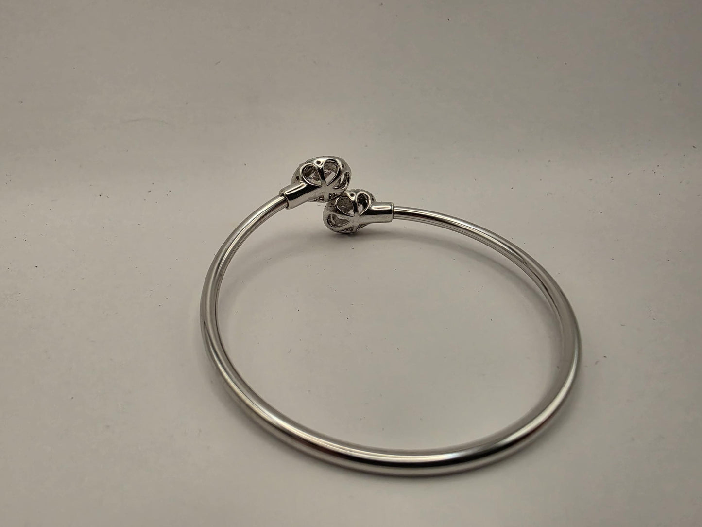 925 Sterling Silver CZ Cluster Bangle Bracelet | Slim Wire Bangle | Ball Charm | 8in