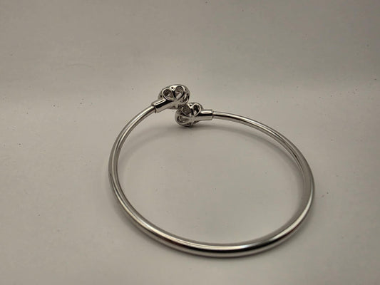 925 Sterling Silver CZ Cluster Bangle Bracelet | Slim Wire Bangle | Ball Charm | 8in