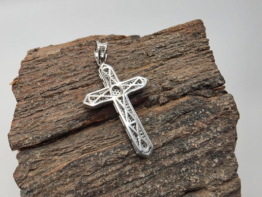 925 Sterling Silver Micro Pave Cross Pendant | Full CZ Coverage | Beveled Edge | 1.5"